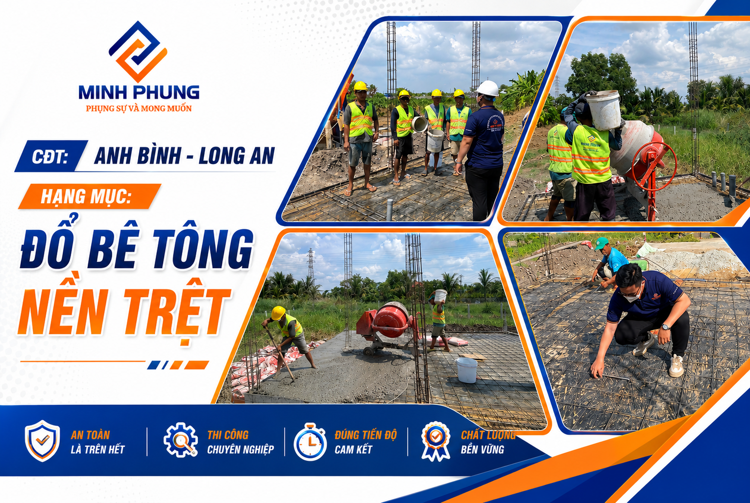 TIẾN ĐỘ THI CÔNG NHÀ ANH BÌNH BẾN LỨC - GIAI ĐOẠN ĐỔ BÊ TÔNG NỀN TRỆT