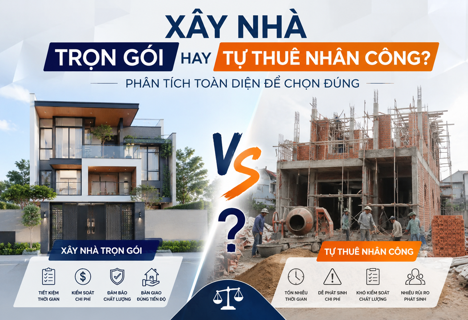 Xây Nhà Trọn Gói Hay Tự Thuê Nhân Công? Lợi -  Hại Từng Hình Thức (2026)
