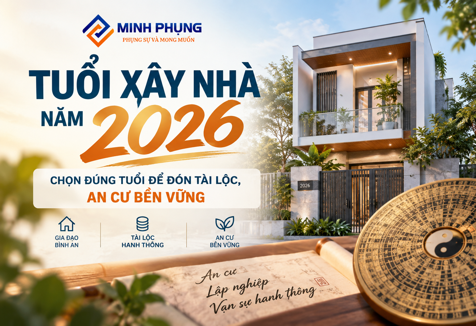 Tuổi xây nhà năm 2026 đẹp nhất giúp gia chủ gặp nhiều may mắn